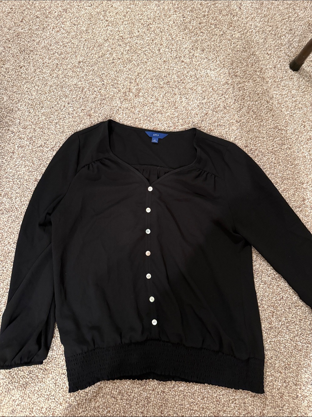 Apt. 9 Black Button-Front Long Sleeve Blouse